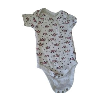 White and Pink Crown Print Kids One Piece